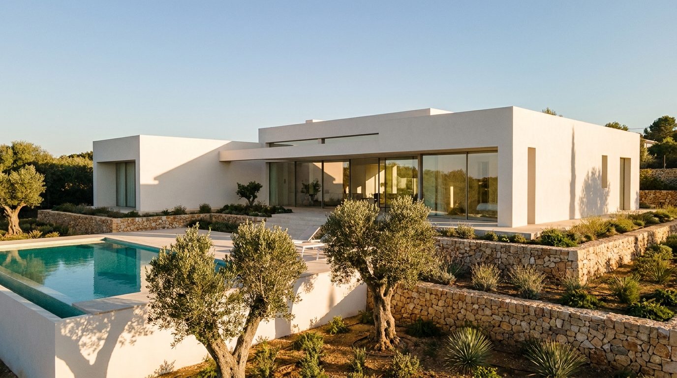 Freshly painted finca facade on Mallorca