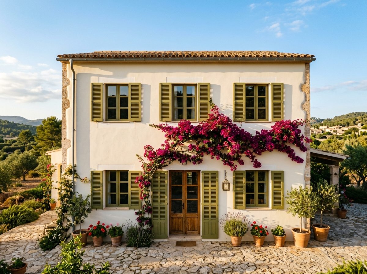Frisch verputzte und gestrichene Finca-Fassade in Port d'Andratx, Mallorca